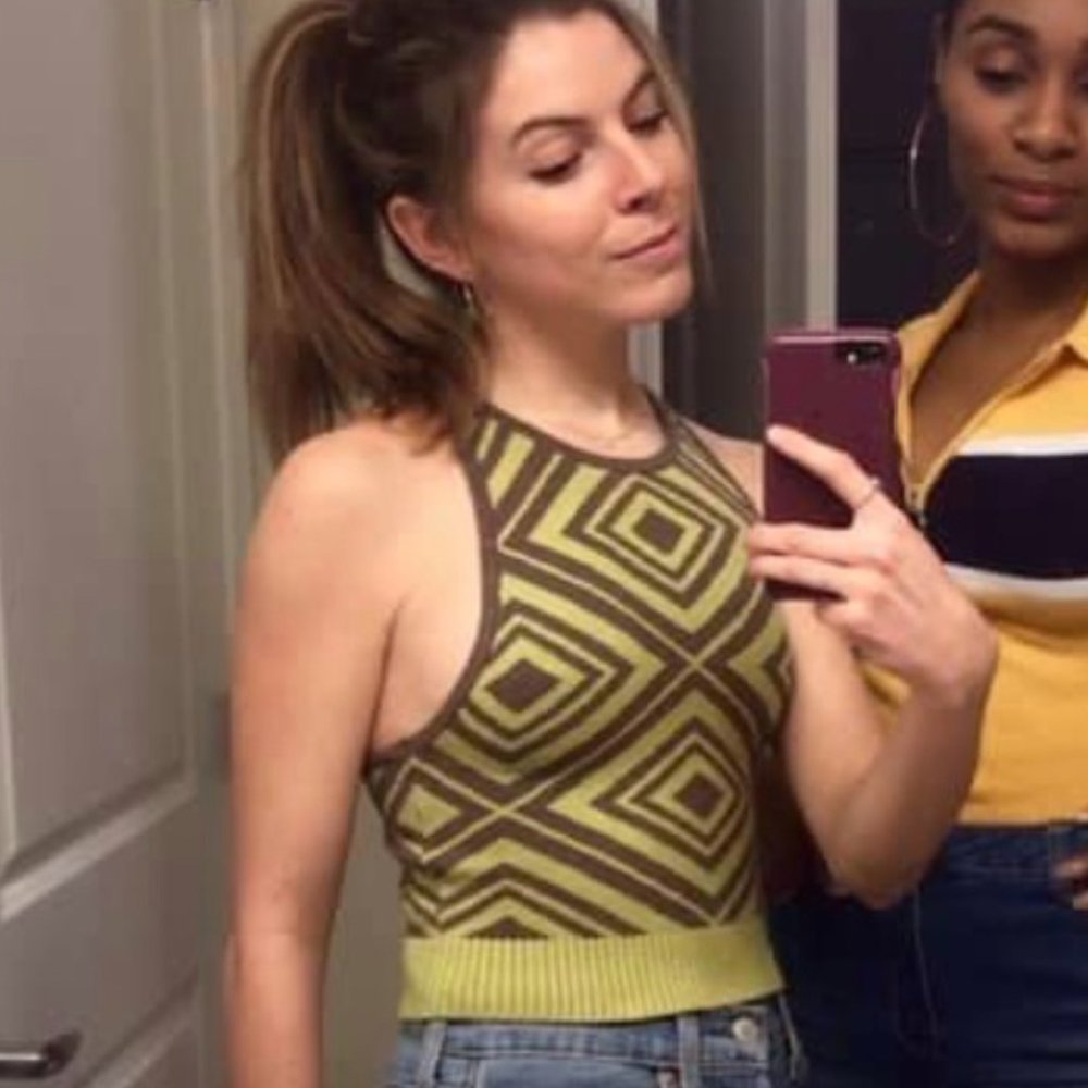 Ecote Urban Outfitters Green & Brown Knit Crop Top - Size Small